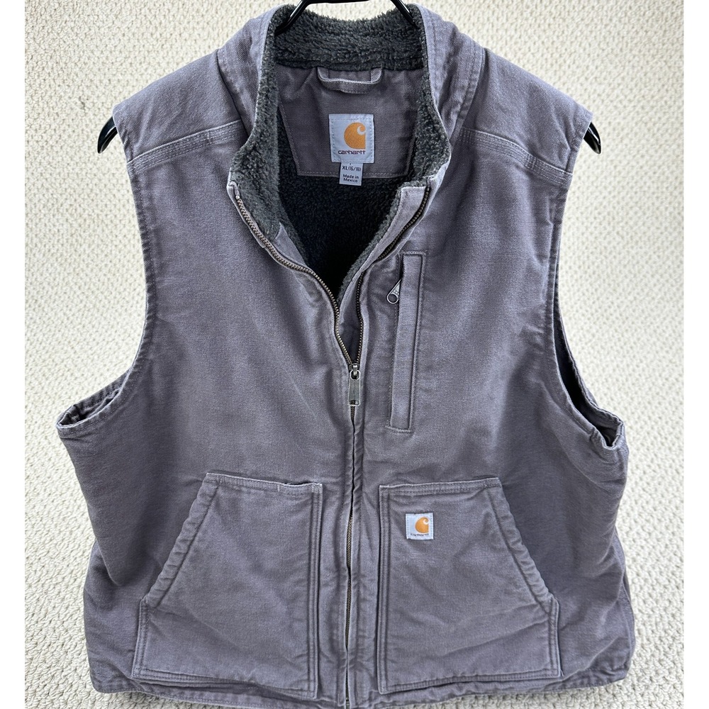 Carhartt Vest Womens XL Gray Washed Duck Mock Neck Sherpa Lined Canvas Heavy